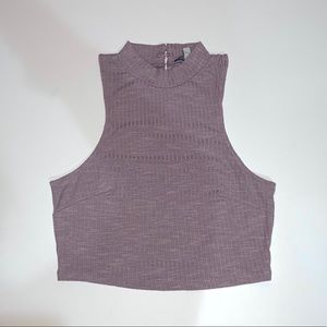 Purple turtleneck cutout crop top w/ buttons